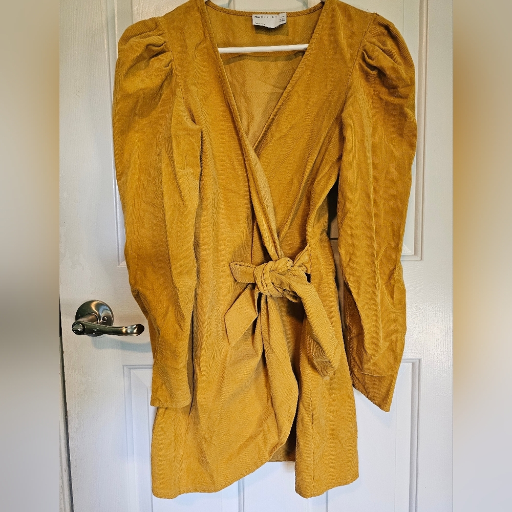 ASOS Mustard Yellow Long Sleeve Corduroy Wrap Dress Women's Size 4P